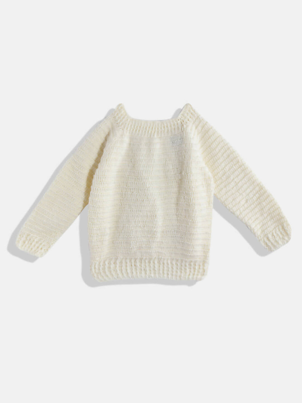 Chutput Kids Woollen Hand Knitted Full Sleeves Deer Detail Sweater For Baby Boys - Cream