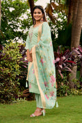 The52 Women's Beautiful Embroidery Work Roman Fabric Straight Kurta Pant and Dupatta Set - Distacart