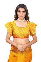 Vamika Yellow Jute Silk Mirror Work Saree
