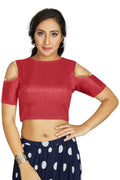 Aastha Fashion Women's Gajri Art Silk Cold Shoulder Sleeve Readymade Blouse