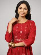 Juniper Women's Maroon Festive Printed Flared Dress - Distacart