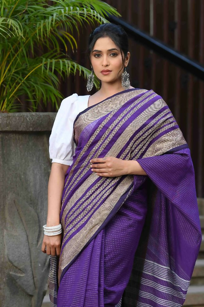 Beatitude Violet Cotton Handloom Saree