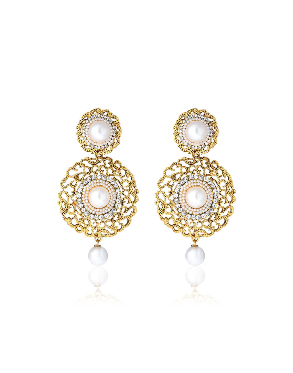 Gold-Plated Alloy Traditional Look Pearl Studded Earrings - The Pari - Distacart