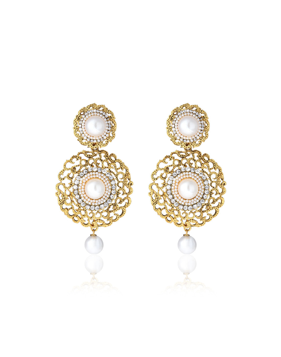 Gold-Plated Alloy Traditional Look Pearl Studded Earrings - The Pari - Distacart