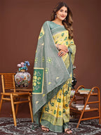 Shree Shyam Fashion Sajni Yellow Linen Cotton Saree