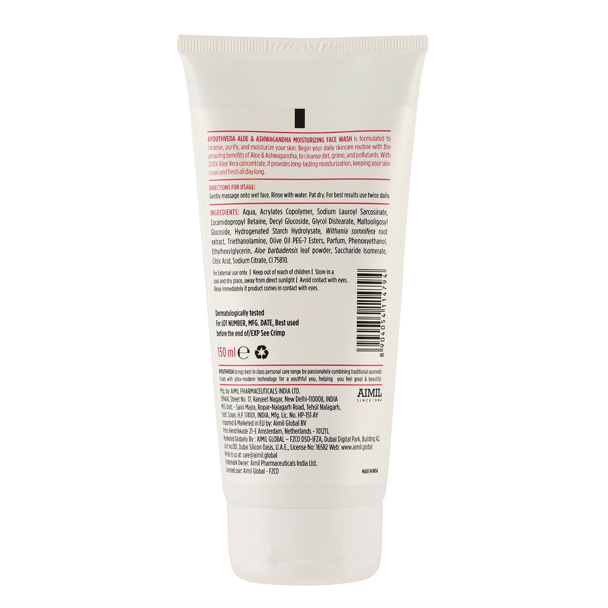 Ayouthveda Aloe & Ashwagandha Moiturizing Face Wash - Distacart