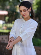 Juniper Women's White Cotton Slub Embroidered Straight Kurta - Distacart