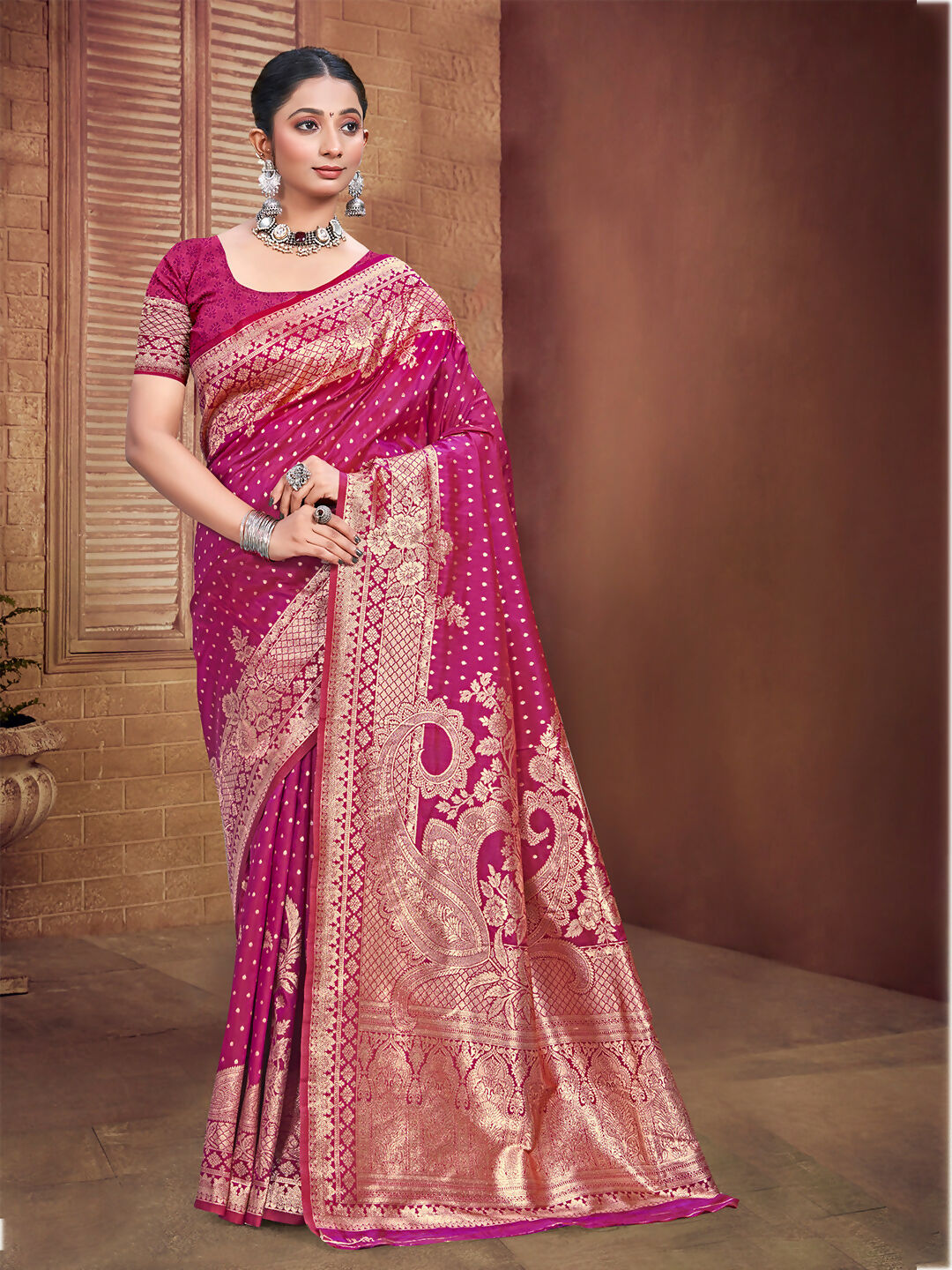 Sangam Prints Pink Silk Woven Work Traditional Saree