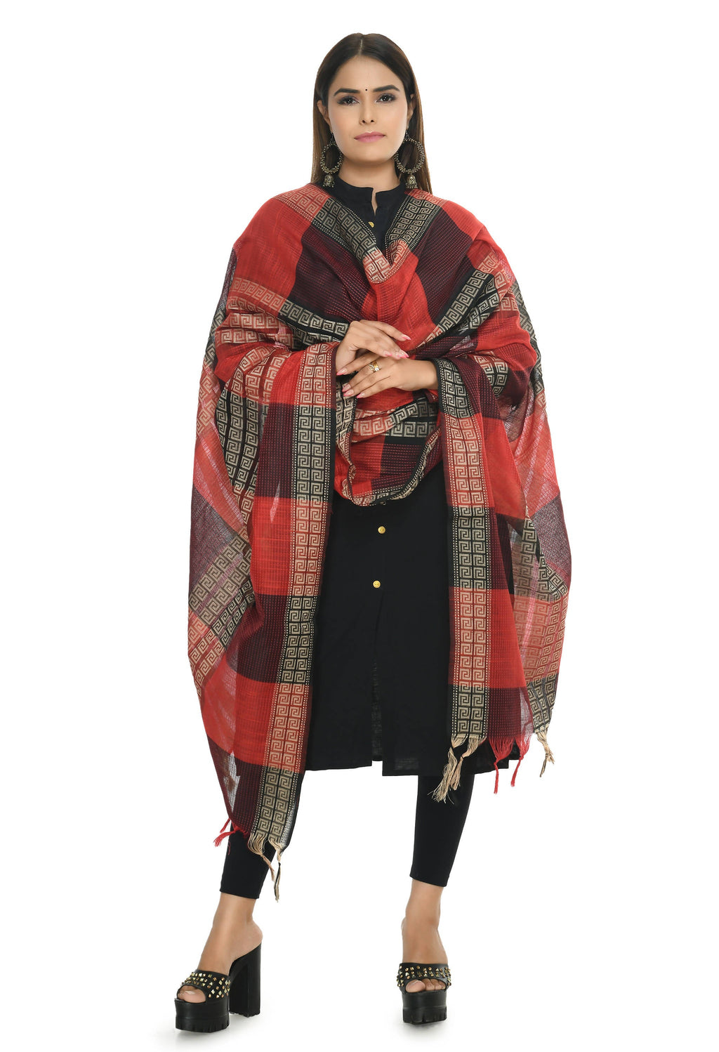 Mominos Fashion Moeza Handloom Cotton Red Tone Dupatta - Distacart
