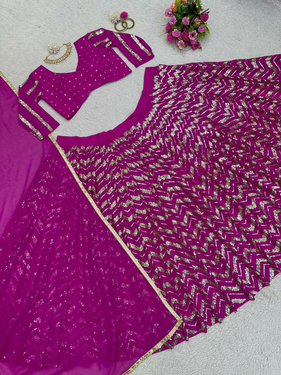 Jyoti Fashion Women's Wine Faux Georgette Sequins with Thread Embroidered Designer Lehenga Choli Set