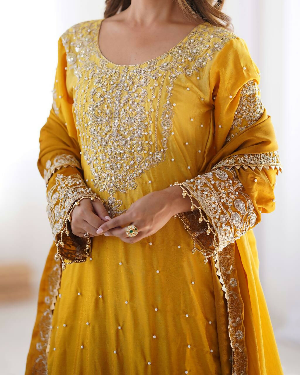 The52 Women's Beautiful Chinon silk Fabric Embroidery Work Straight Kurta Palazzo and Dupatta Set - Distacart
