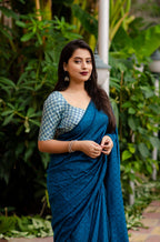 Blue Jute Silk Woven Design Saree with Unstitched Blouse - A2M