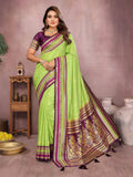 Aastha Fashion Parrot Green Kalamkari Silk Weaving Saree - Distacart