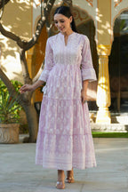 Juniper Women's Lavender Cambric Floral Printed Maxi Tiered Dress - Distacart