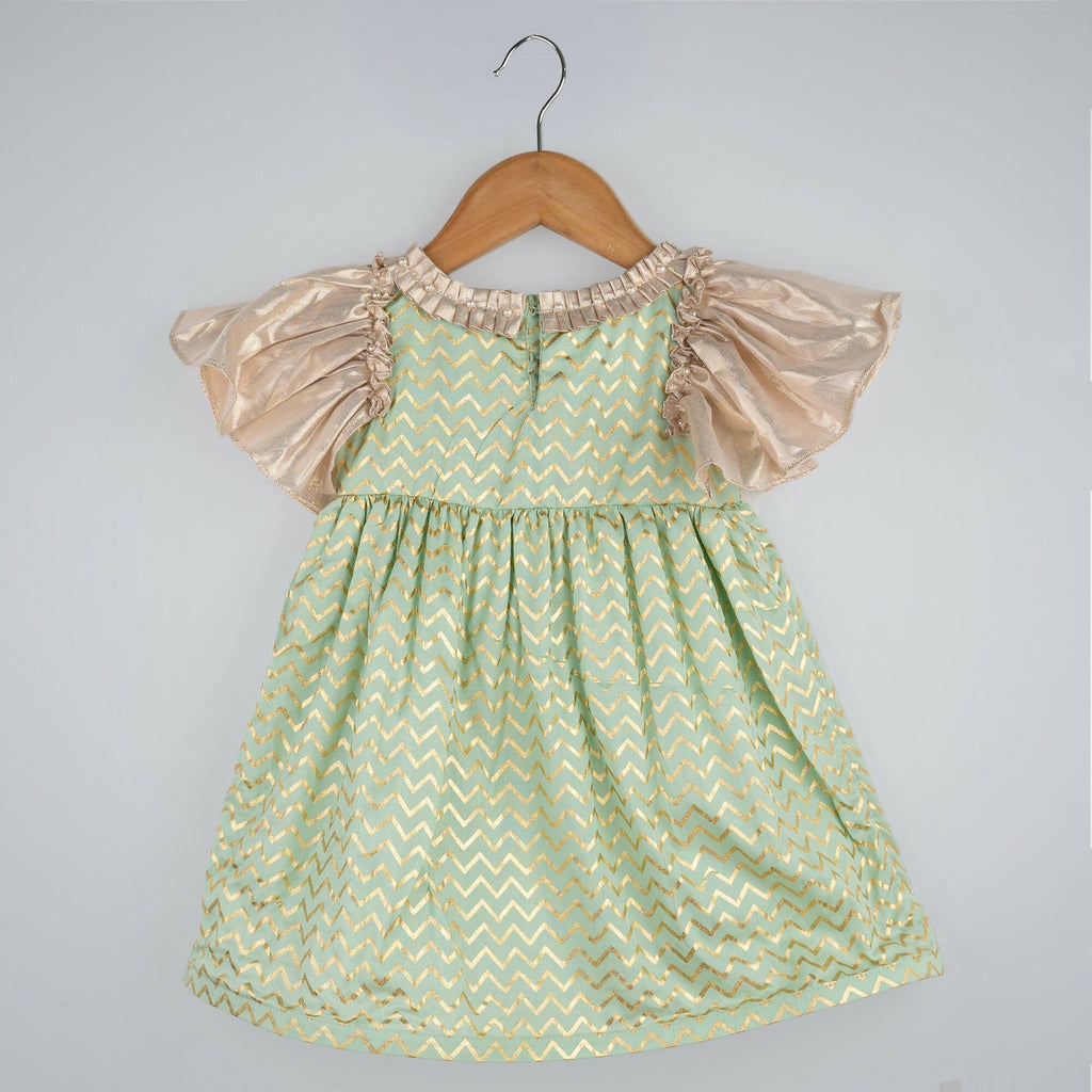 Pink Cow Fashions Gold & Green Printed Dress