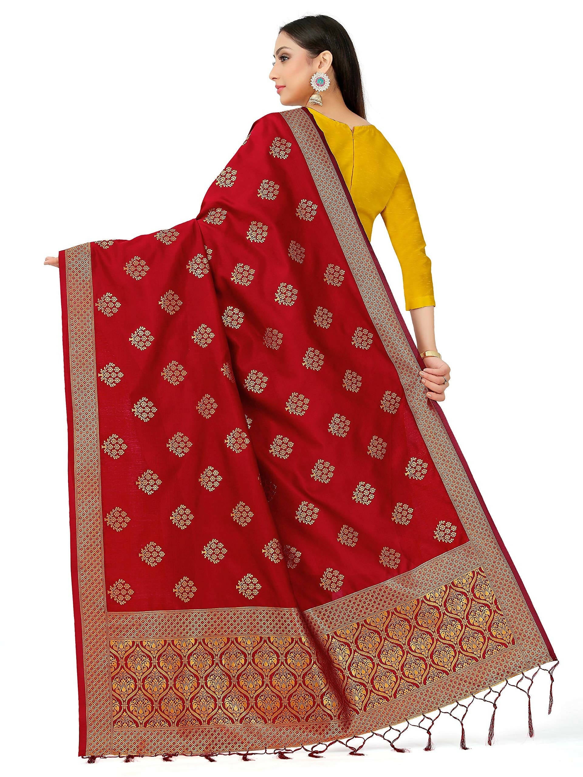 Mimosa Women's Banarasi Art Silk Floral Maroon Dupatta (Free Size) - Distacart