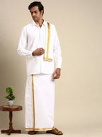 Ramraj Cotton Mens Wedding Set White Regular Dhoti, Shirt & Towel
