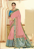 Pink Satin Silk Zari Embroidery, Laser Cut Borders, Tassels Saree - Norita Alankrita