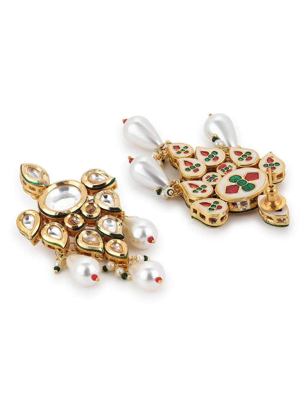 Gold-Toned White Contemporary Gold-Plated Drop Earrings - Ruby Raang - Distacart