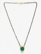Gold-Plated Black Beaded Green Kundan Studded Handcrafted Mangalsutra - Ruby Raang - Distacart