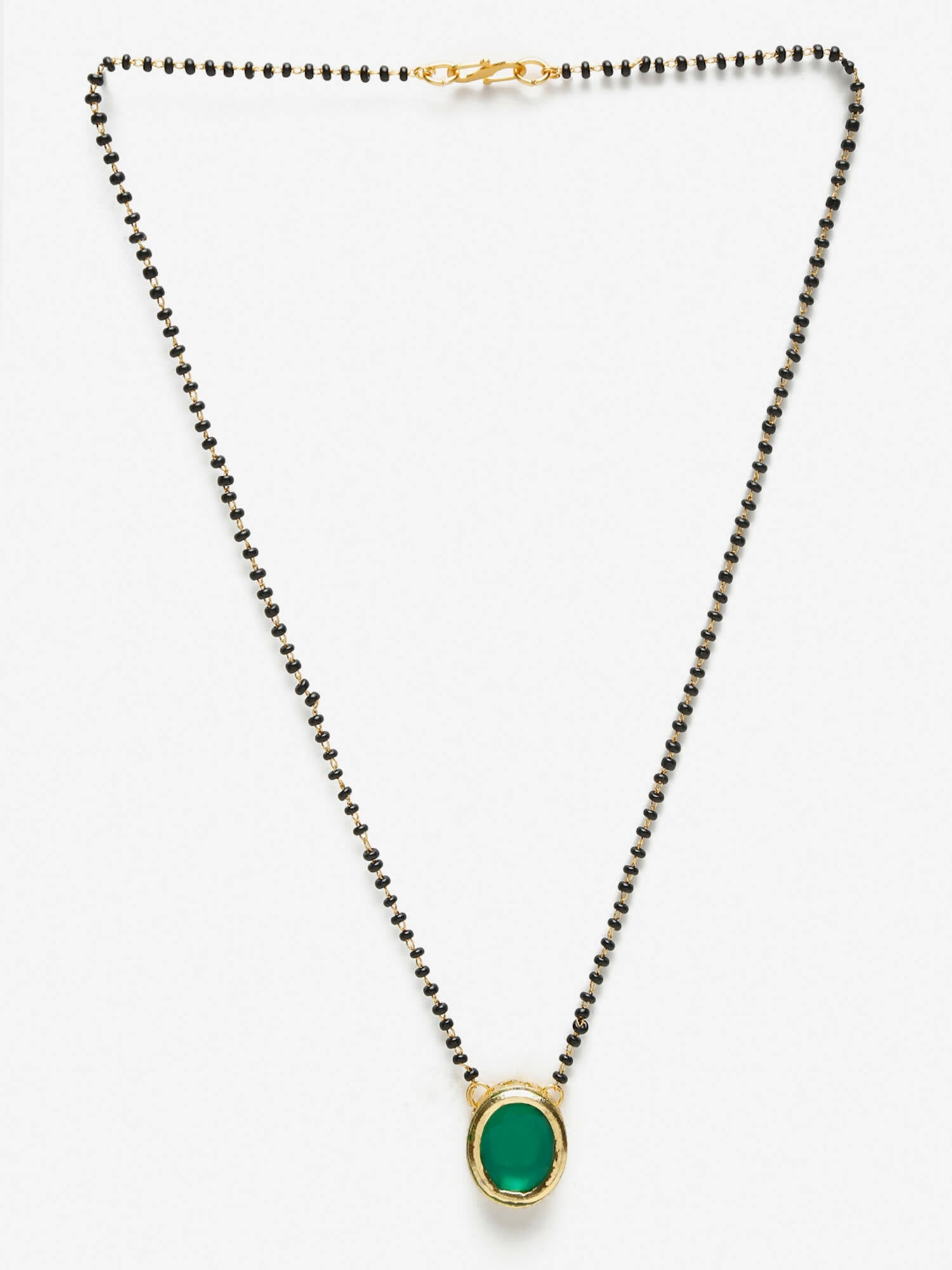 Gold-Plated Black Beaded Green Kundan Studded Handcrafted Mangalsutra - Ruby Raang - Distacart