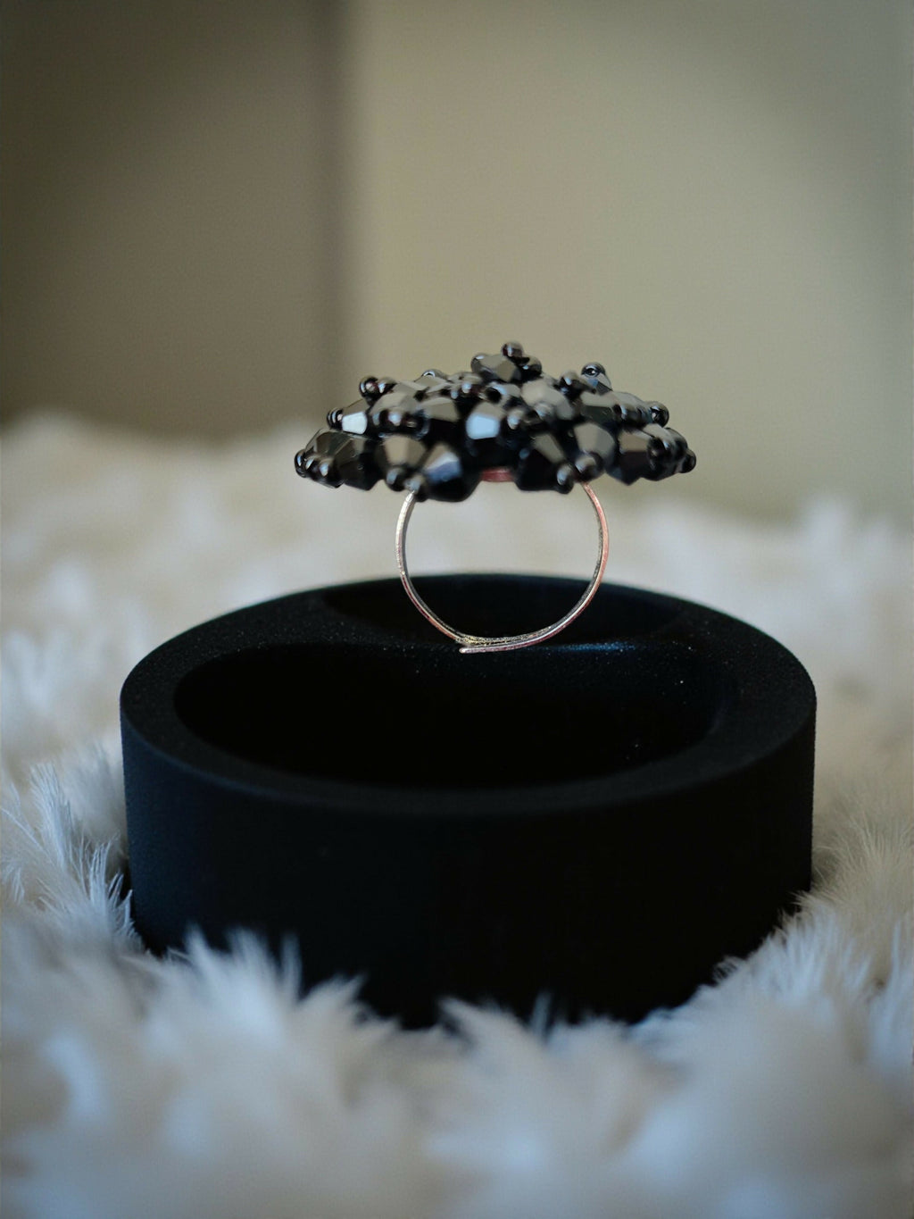 Inhanns Rang-E-Roshan Adjustable Ring – Handmade Crystal Statement Ring - Black