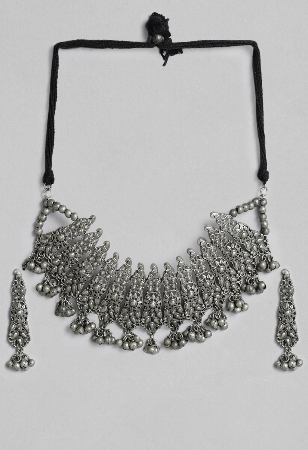 Mominos Fashion Johar Kamal Oxidised Silver-Plated Brass Finish Temple Jewellery with Earrings For Women - Distacart