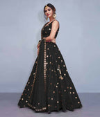 Jyoti Fashion Beautiful Black Embroidered with Mirror work Art Silk Party Wear Lehenga Choli with Dupatta