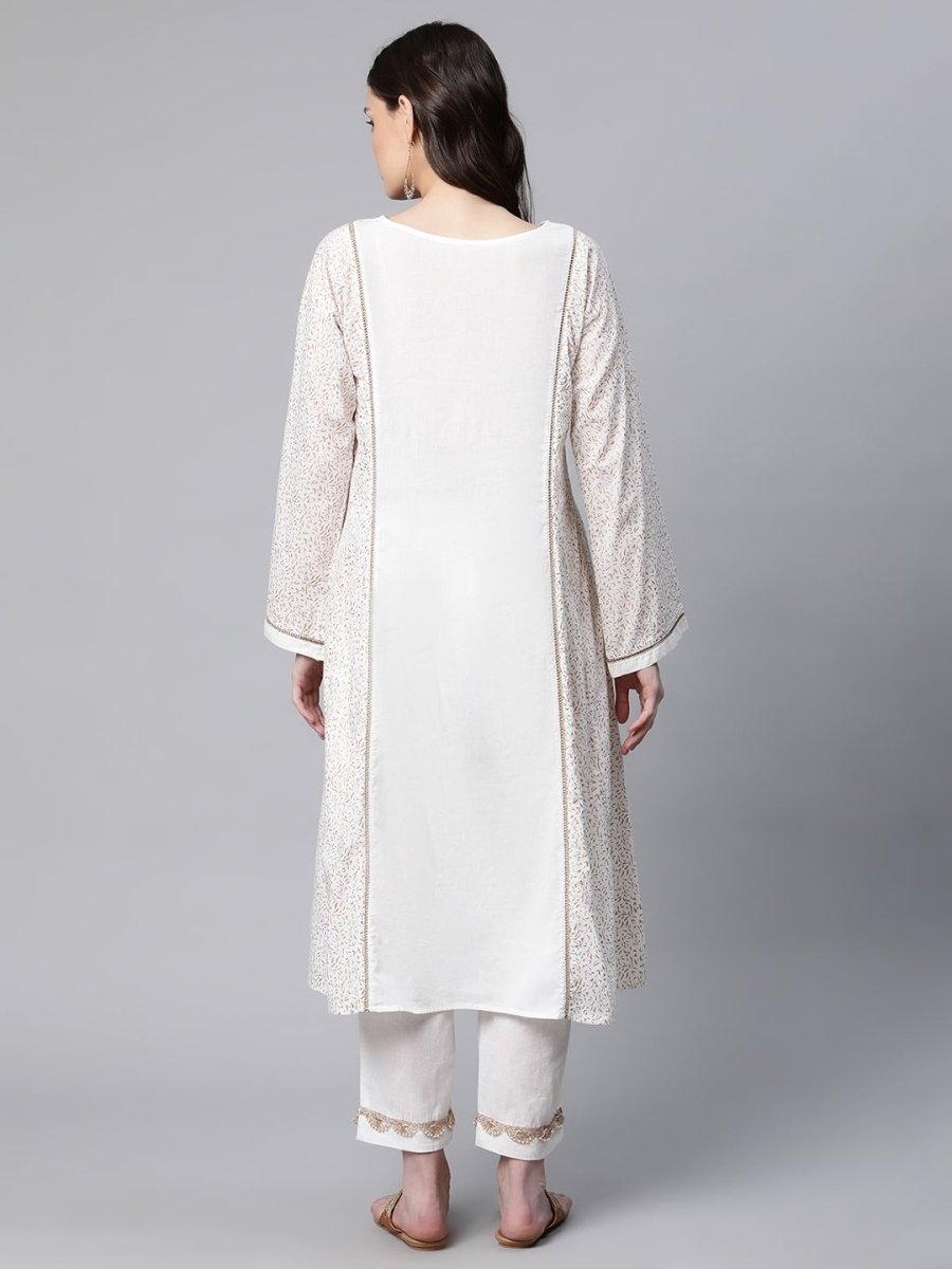 Ahalyaa Women Off White Colour Pure Cotton Printed Kurta Pant Set - Distacart