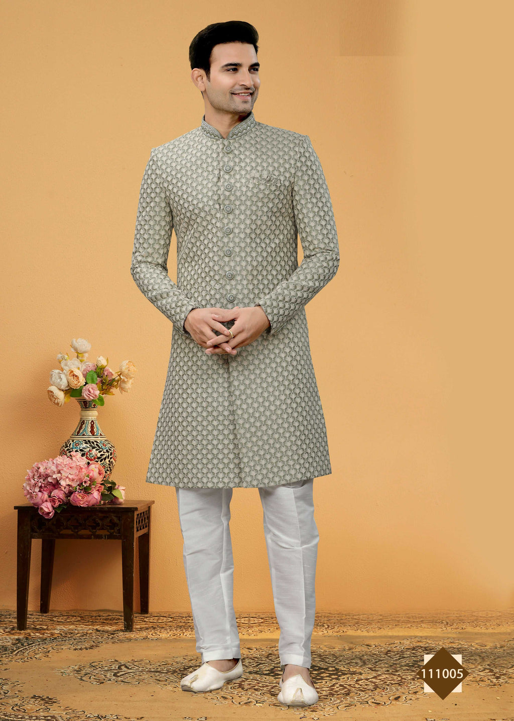 Joban Fashion Men's grey Super 66 Plain Kurta Pyjama set
