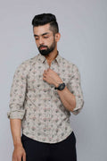 Miravan Men's Beige Comfort Floral Printed Casual Shirt