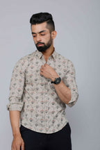 Miravan Men's Beige Comfort Floral Printed Casual Shirt