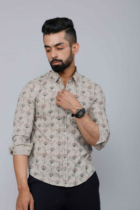 Miravan Men's Beige Comfort Floral Printed Casual Shirt