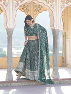Lorenvalley Green Pure Viscose Jacquard With Embroidered Sequins work Lehenga Choli