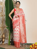 Shree Shyam Fashion Linen Cotton Red & White Saree - Distacart