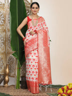Shree Shyam Fashion Linen Cotton Red & White Saree - Distacart