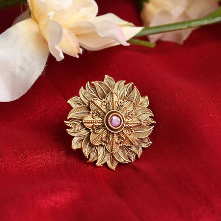 Mominos Fashion Joharkamal Gold-Polished Stone Studded Adjustable Finger Ring - Design 12