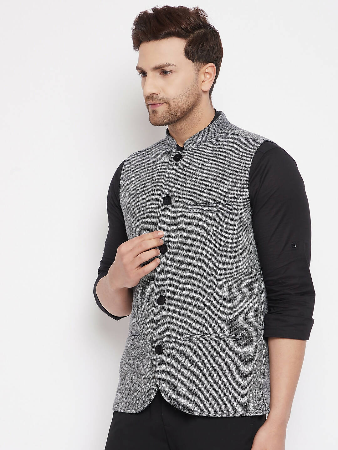 Even Apparels Grey Merino Men Woven Nehru Jacket PW689 - Distacart
