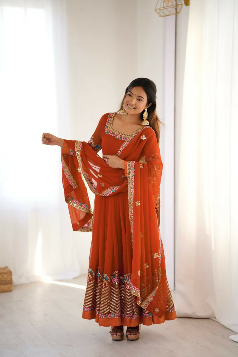 Teeya Creation Fenta Color Heavy Georgette Wedding Wear Embroidery Work Long Gown - Distacart