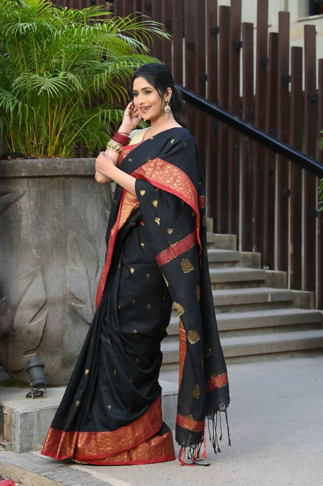Beatitude Black Cotton Banarasi Saree