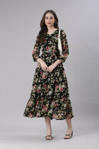 Souchii Black Floral Chiffon Dress