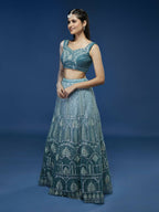 House of Panchhi Blue Net Gotapatti Work Lehenga & Blouse with Dupatta