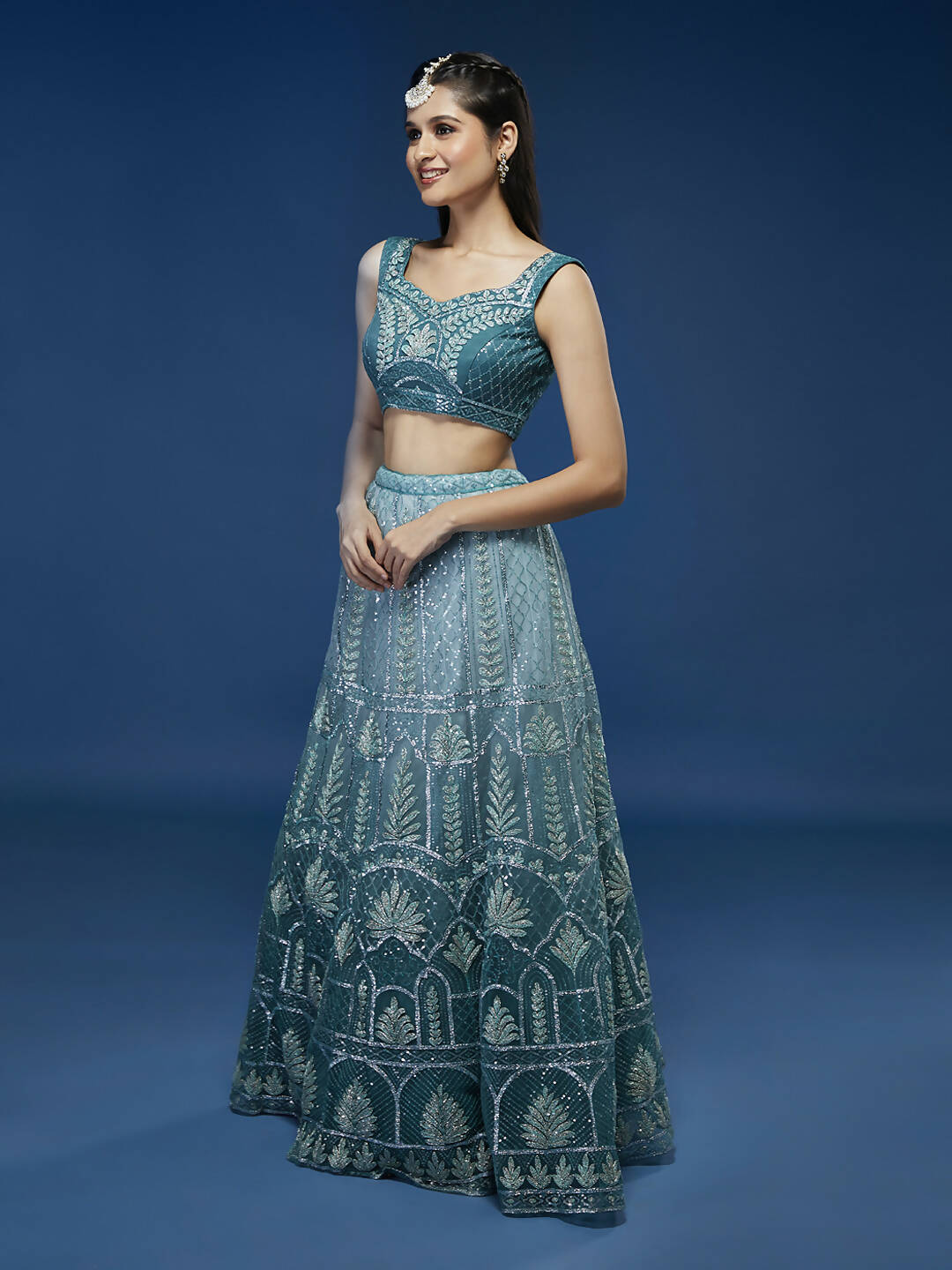 House of Panchhi Blue Net Gotapatti Work Lehenga & Blouse with Dupatta