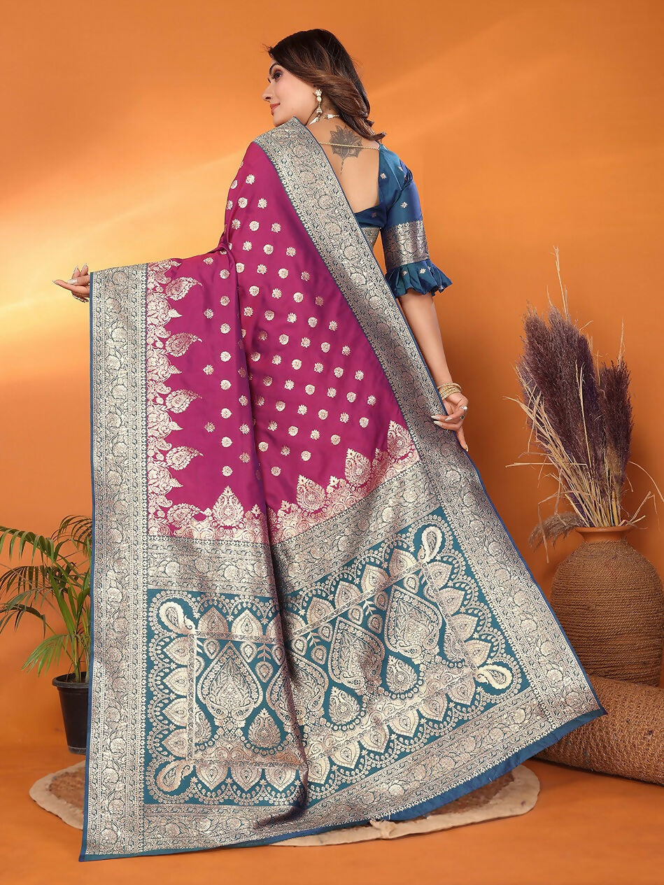 Joban Fashion Banarasi Magenta Woven Soft Silk Saree - Distacart