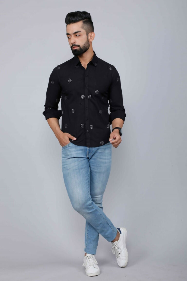 Miravan Men's Black Pure Cotton Floral Print Casual Shirt
