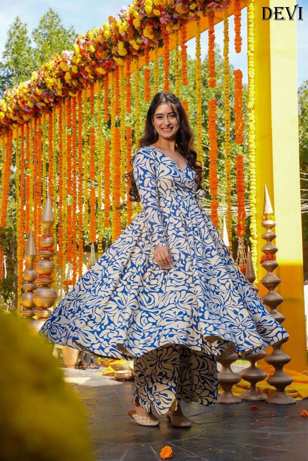 Aayaa Designer Printed Full Flared Suit - Distacart