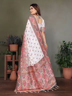 Joban Fashion White Thread Woven Pashmina Sarees