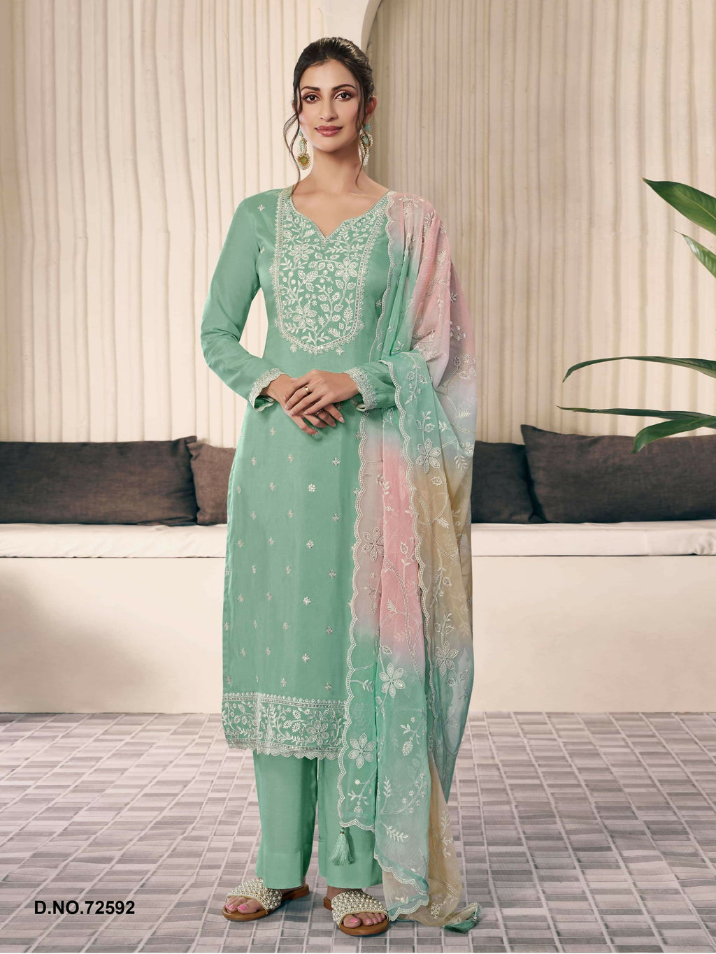 Anaita Green Moonga Silk Stitched Suit with Embroidery Sequence Work - Distacart