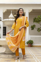The52 Women's Beautiful Rayon Fabric Printed Work Straight Kurta Pant and Dupatta Set - Distacart
