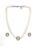 Kundan and Pearl Choker with Studs Jewellery Set (white) - Ruby Raang